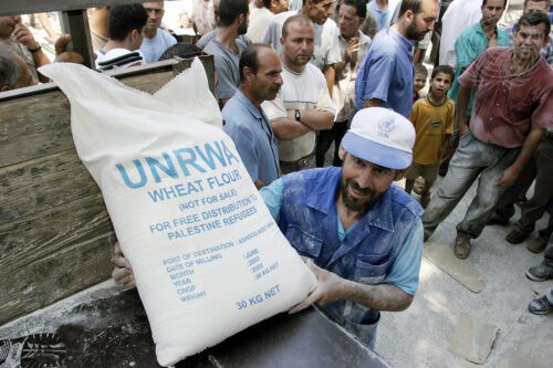 A view of distribution of wheat flour to Palestine Refugees by the United Nations Relief and Works Agency for Palestine Refugees in the Near East (UNRWA) [UN Photo/Stephenie Hollyman]