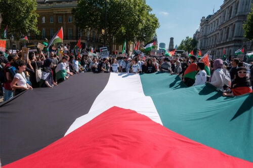 Protestors came out in large to protest in support of Palestine and mourn Journalist Shireen Abu Akleh and the many other journalists who have been killed in action in Palestine over the years [May 16, 2022, Ehimetalor Akhere Unuabona / Unsplash]